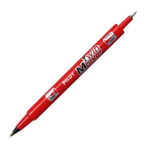 Marqueur permanent Pilot Twin Marker - 2 pointes ogives : une fine et une moyenne - rouge