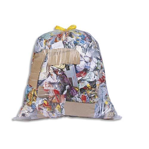 Sacs poubelle  liens coulissants transparents - 100 litres - 25 microns - bote de 100