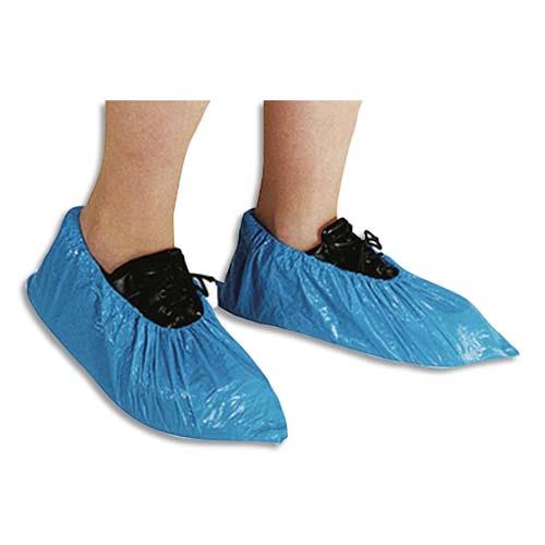 Surchaussures en polythylne impermables avec ourlet cheville - taille unique - bleues - lot de 100