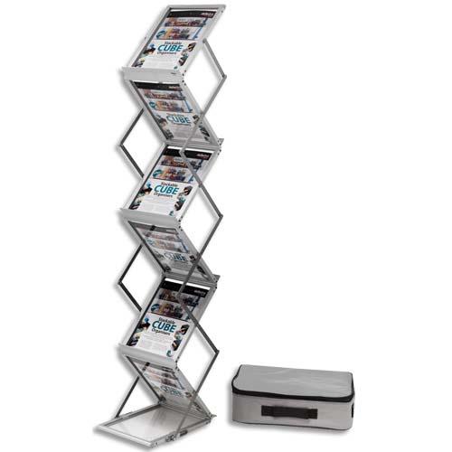Prsentoir sur pied pliable aluminium avec malette de transport 6 niveaux pour format A4