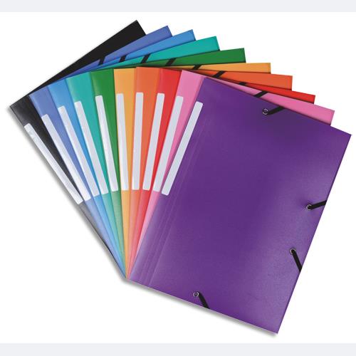 Chemise 3 rabats + lastiques - 24x32cm - en polypropylne opaque 5/100 - dos 4cm - 10 coloris