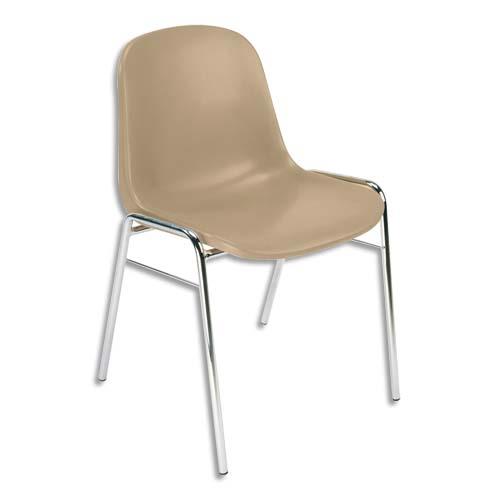 Chaise coque - sans accroche - pitement en acier chrom - empilable - 40 x 40 cm - beige