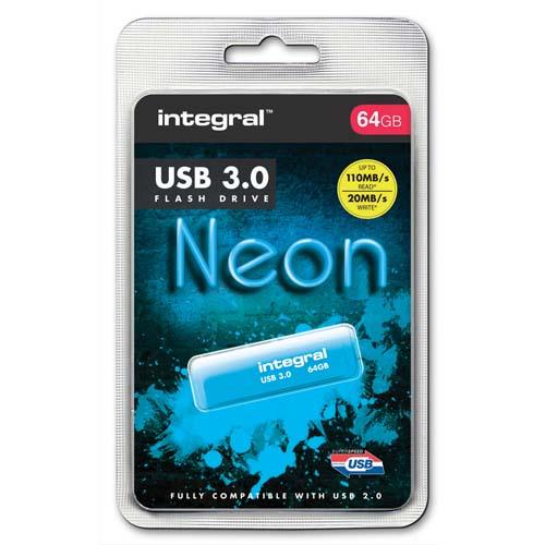 Integral infd64gbneonb3.0 lecteur usb flash 64 go usb type-a 3.2 gen 1 (3.1 gen 1) bleu