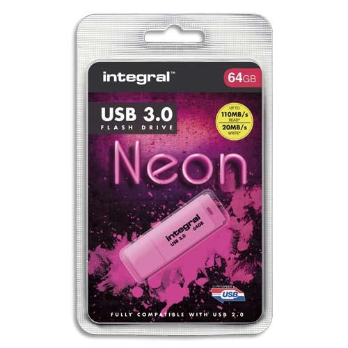 Integral infd64gbneonpk3.0 lecteur usb flash 64 go usb type-a 3.2 gen 1 (3.1 gen 1) rose