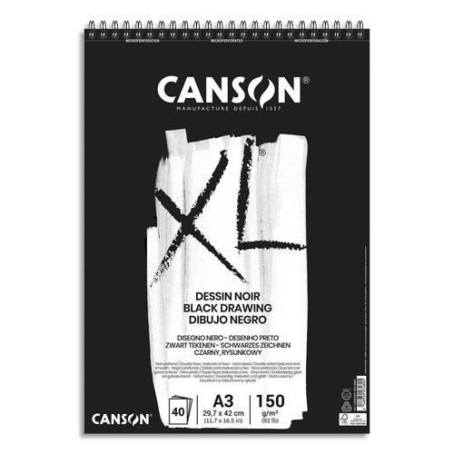 Bloc de 40 feuilles de papier dessin noir Canson XL Dessin Noir - 150g - A3 - 1 face lisse 1 face graine