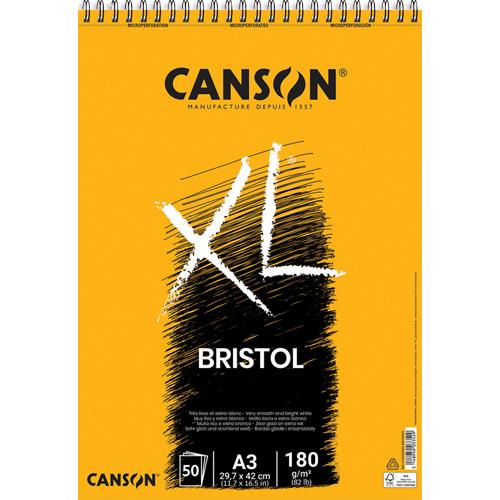 Bloc de 50 feuilles de papier dessin Canson XL Bristol - papier extra blanc et trs lisse  - 180g - A3