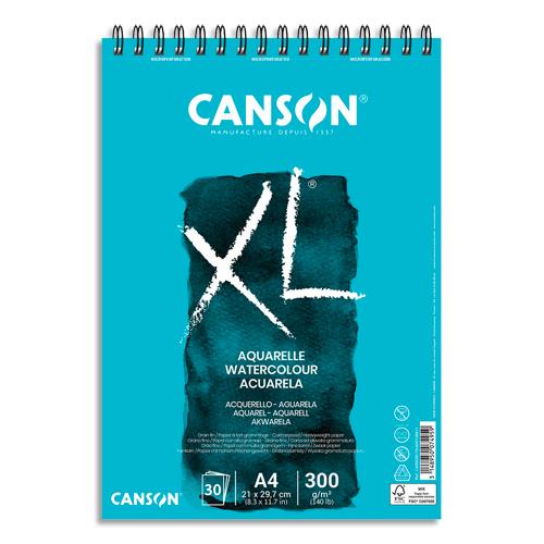 Bloc de 30 feuilles de papier dessin Canson XL Aquarelle - papier blanc sans acide- grain fin  - 300g - A4