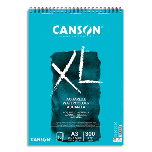 Bloc de 30 feuilles de papier dessin Canson XL Aquarelle - papier blanc sans acide- grain fin  - 300g - A3