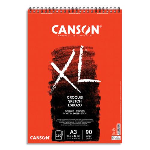 Bloc de 120 feuilles de papier dessin Canson Croquis XL - spirale -  90g - A3