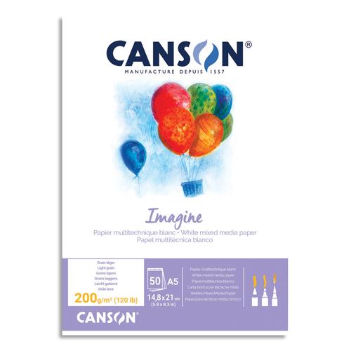 Bloc de 50 feuilles de papier dessin Canson Imagine - 200g - A5 - blanc