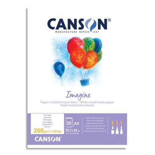 Bloc de 50 feuilles de papier dessin Canson Imagine - 200g - A3 - blanc