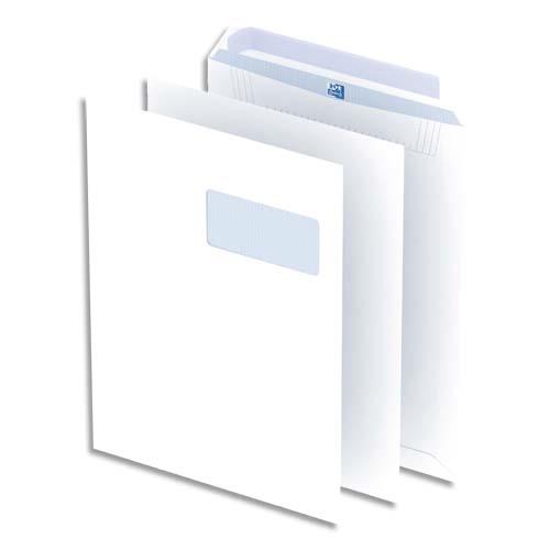 Pochettes blanches auto-adhsives Oxford - 100g - format C4 - 229x324 mm - avec fentre 55x100 mm - bote de 250