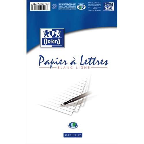 Bloc de 50 feuilles de papier  lettres Oxford - 80g - lign - 14,8x21 cm
