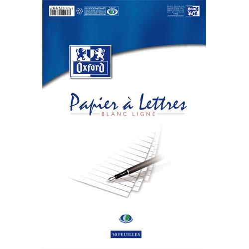 Bloc de 50 feuilles de papier  lettres Oxford - 80g - lign - 21x29,7 cm