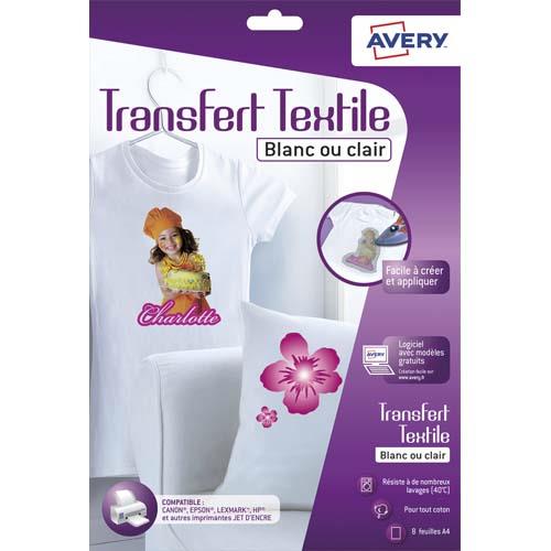 Feuilles de transferts Avery pour T-shirt blanc ou clair - bote de 8 feuilles