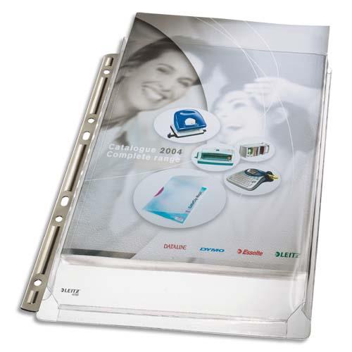 Pochettes-plan perfores renforce mtal Leitz - PVC - soufflet 2 cm - A4 - sachet de 3