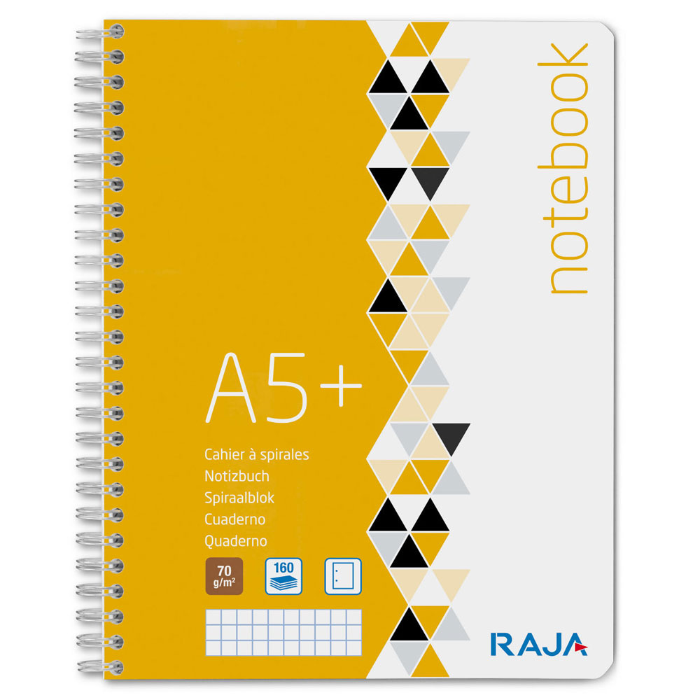 Cahier  spirales Raja Notebook - 160 pages - A5+ - 70 g/m - petits carreaux 5x5 mm - 2 trous
