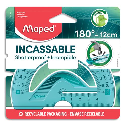 Rapporteur 180 degrs Maped - plastique incassable - longueur 12 cm