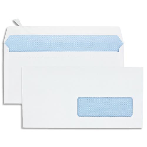 Enveloppes 110 x 220 mm neutres - fentre 35x100 - blanches - autoadhsives - 80 g - boite de 500