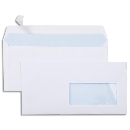 Enveloppes 110 x 220 mm neutres - fentre 45x100 - blanches - autoadhsives - 80 g - boite 500