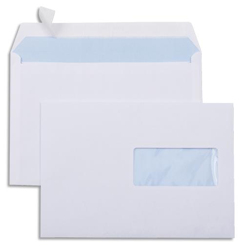 Enveloppes blanches 162 x 229 - fentre 45 x 100 - fermeture auto-adhsive - 80 g - bote de 500