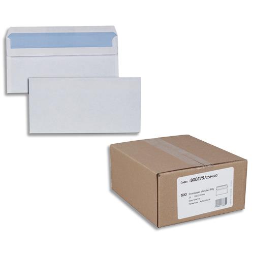 Enveloppes 110 x 220 mm - blanches - autocollantes - 80 g - bote de 500