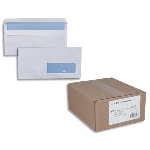 Enveloppes 110 x 220 mm neutres - fentre 35x100 - blanches - autocollantes - 80 g - bote de 500