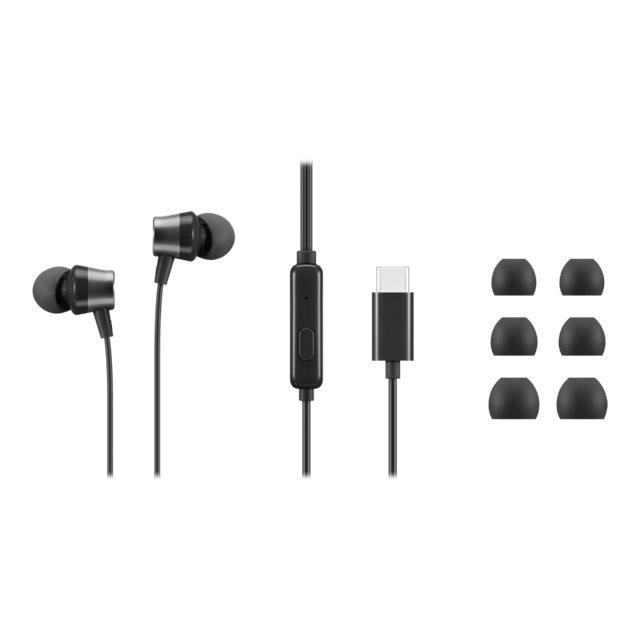 Lenovo Go - couteurs avec micro - intra-auriculaire - noir - pour ThinkCentre M60q Chromebox; M70s Gen 3; M70t Gen 3; ThinkPad E14 Gen 3; P15v Gen 3