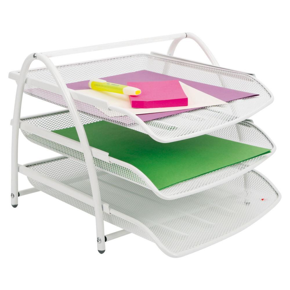 Set 3 corbeilles coulissantes en mtal Mesh - blanc