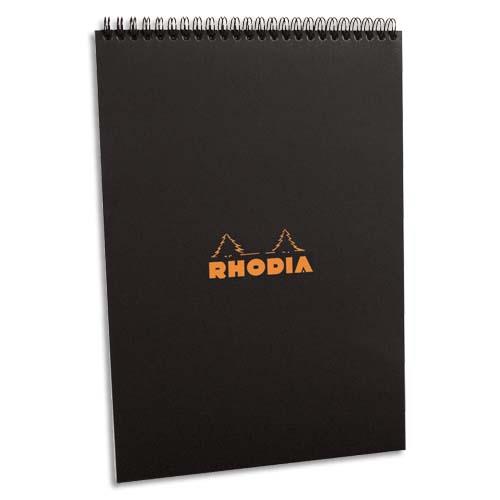 Bloc de direction Rhodia couverture reliure intgrale en-tte noire - 80 feuilles - format A4  - rglure 5x5 petits carreaux