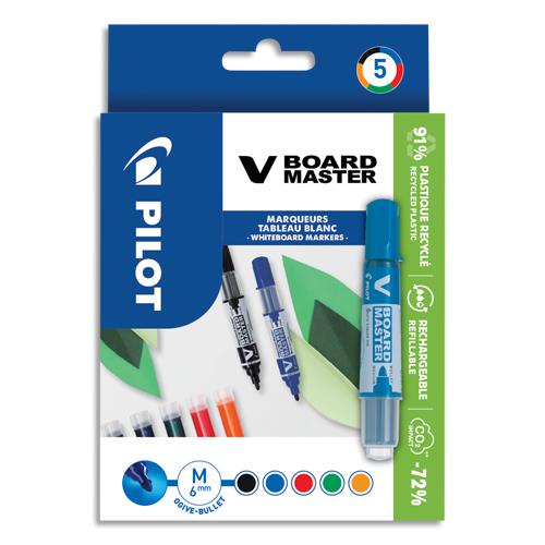 Set de 5 marqueurs Pilot tableaux blancs V Board Master pointe ogive Begreen