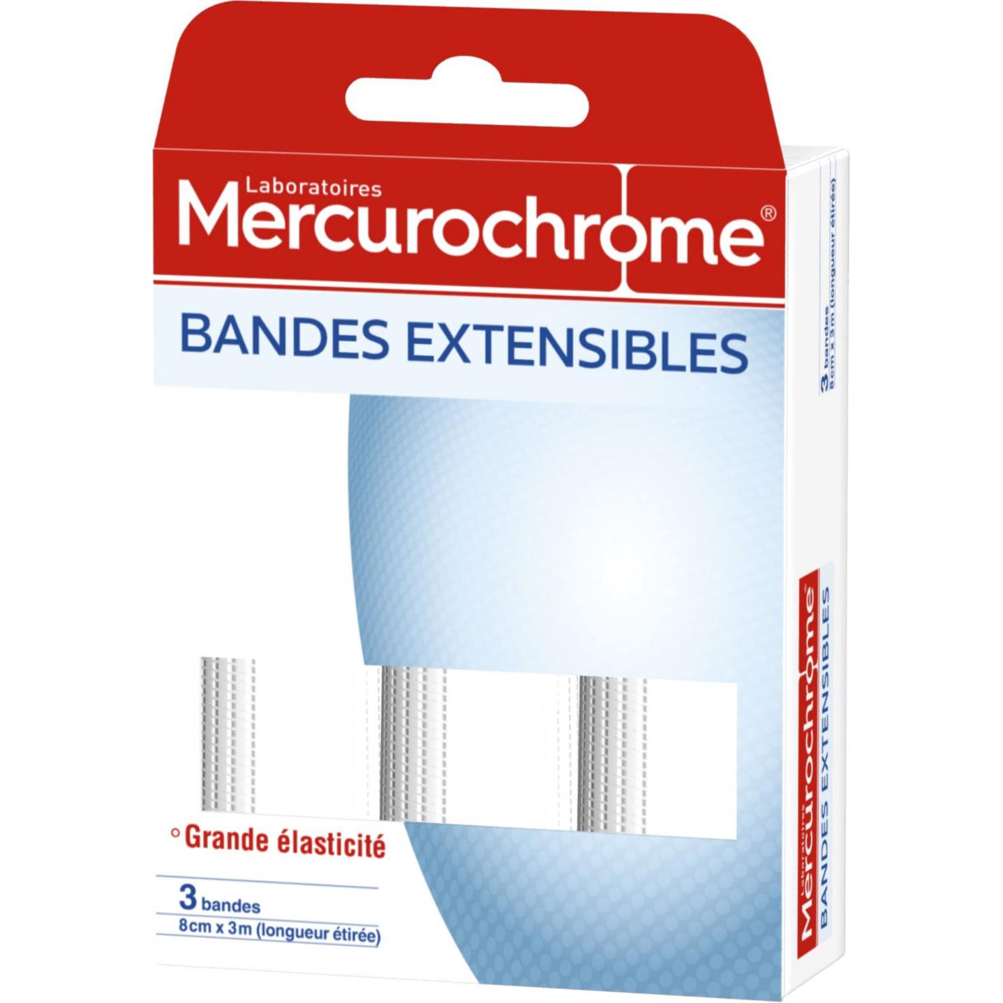 Bandes extensibles Mercurochrome - 2mx7cm - lot de 3