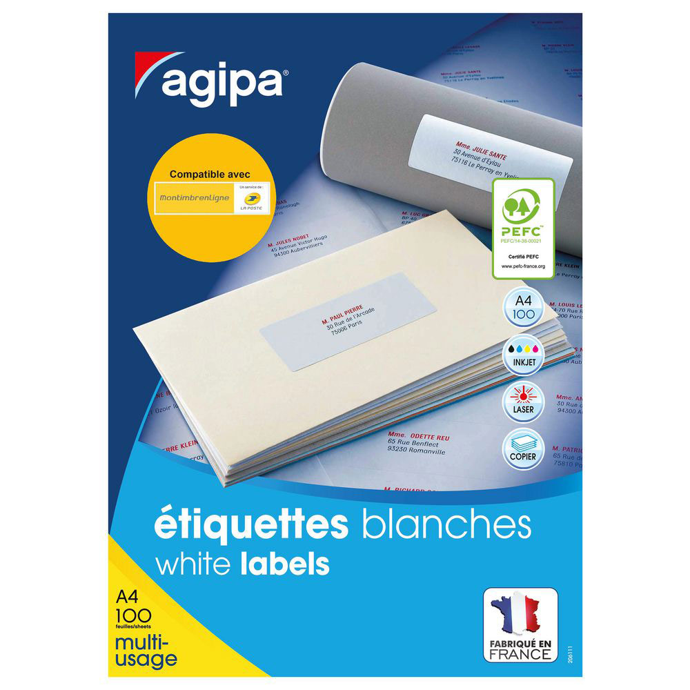 tiquettes adhsives blanches multi-usages, 63,5  x 33,9 mm -  2400 tiquettes par bote, 24 tiquettes par feuille (bote 2400 units)