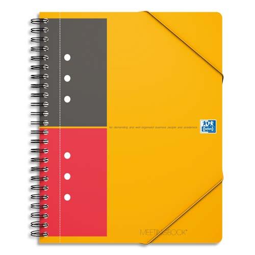 Cahier chemise Oxford Meetingbook - reliure spirales - A5+ - 160 pages - lign 6 mm - feuilles perfores dtachables - 3 rabats + lastique