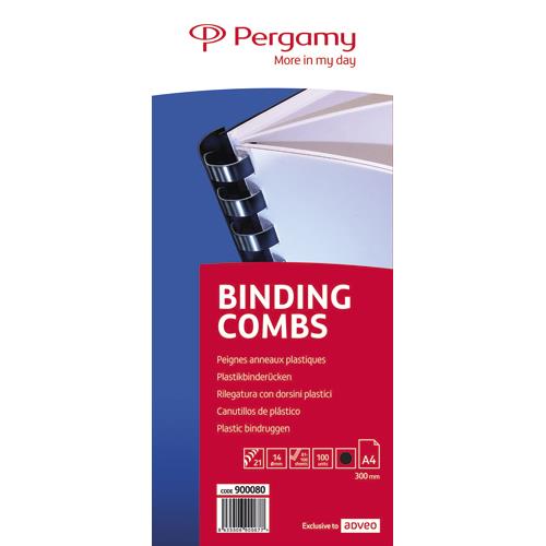 Peignes anneaux plastiques Pergamy - bote de 100 - 14 mm - noir