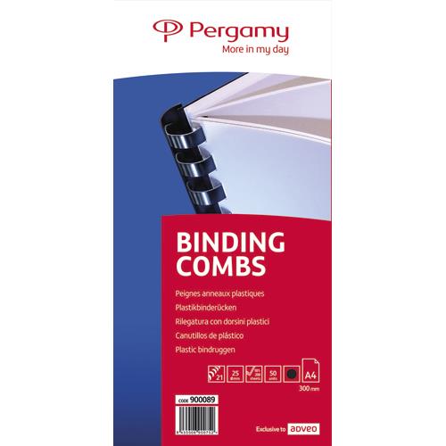 Peignes anneaux plastiques Pergamy - bote de 50 - 25 mm - noir