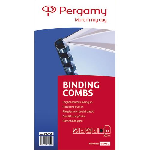 Peignes anneaux plastiques Pergamy - bote de 50 - 45 mm - noir