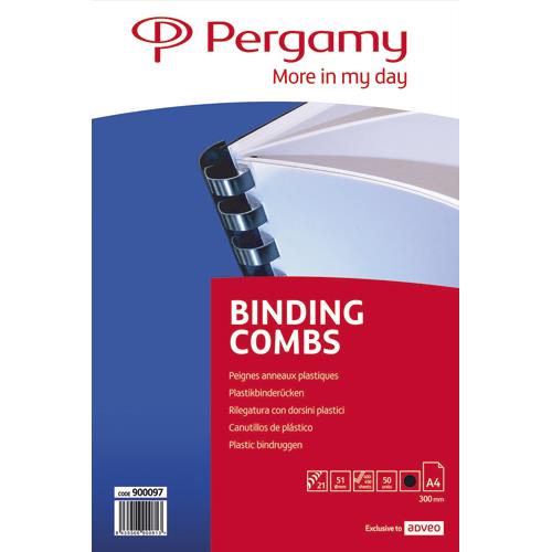 Peignes anneaux plastiques Pergamy - bote de 50 - 51 mm - noir