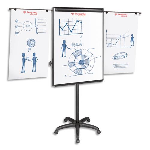 Chevalet mobile Pergamy Excellence - surface laque magntique - L75 x H107 cm - 2 bras latraux - noir