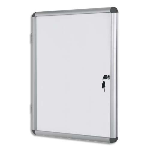 Vitrine d'intrieur Pergamy - cadre aluminium - fond magntique laqu blanc - 4 feuilles A4 - fermeture  cl