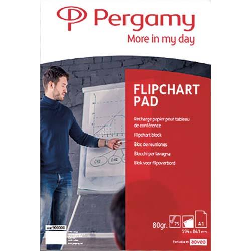 Recharge papier chevalets Pergamy - rouleau de 50 feuilles - 56g recycl - format L65xH98 cm - blanc uni