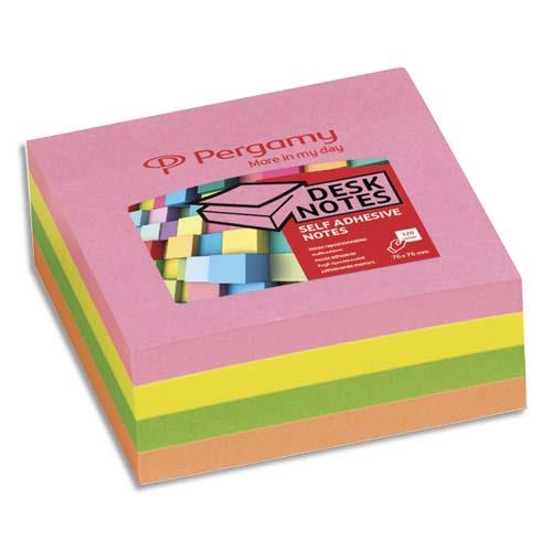 Bloc cube Pergamy - 7,6 x 7,6 cm - 320 feuilles repositionnables - coloris assortis non