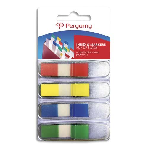 Set de 4 x 35 index marque-pages Pergamy - troits 1,1 x 4,3 cm - coloris assortis classiques