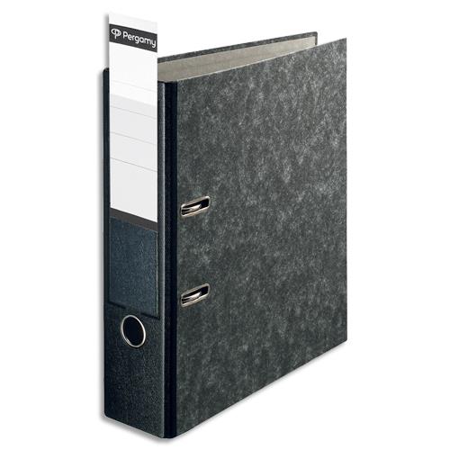 Classeur  levier Pergamy - en carton gris intrieur/extrieur marbr - dos 8 cm - A4 - dos gris fonc