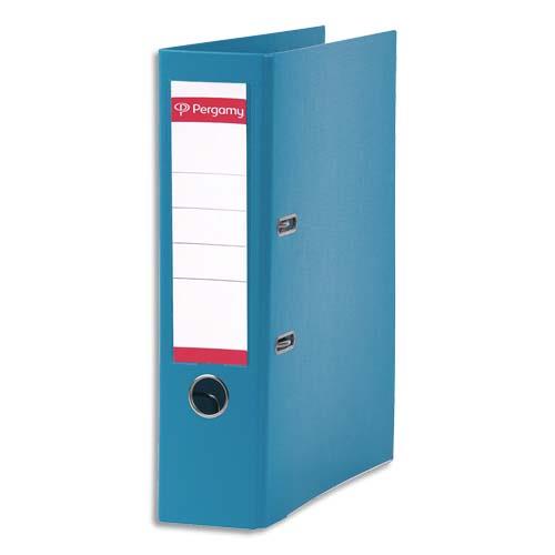 Classeur  levier Pergamy - polypropylne intrieur/extrieur - dos 8 cm - A4 - bleu canard