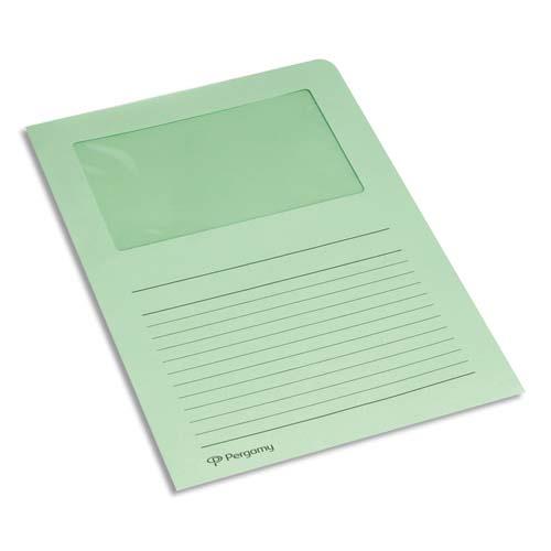 Pochettes coin Pergamy - en carte - 120 g - 22 x 31 cm - avec fentre - vert clair - paquet de 100