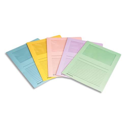 Pochettes coin Pergamy - en carte - 120 g - 22 x 31 cm - avec fentre - coloris assortis pastel - paquet de 100