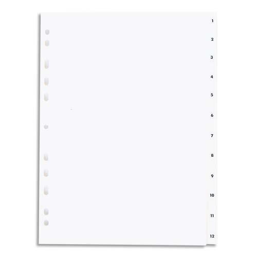 Intercalaires Pergamy - polypropylne - A4 - numrique 1-12 - blanc - jeu de 12