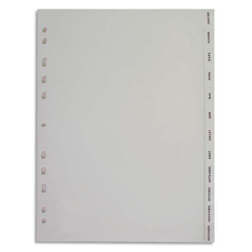 Intercalaires Pergamy - polypropylne - A4+ - mensuel Janvier-Dcembre - blanc - jeu de 12