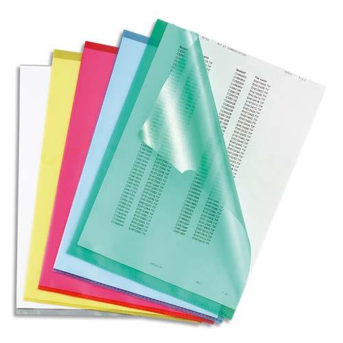 Pochettes coin Pergamy - polypropylne grain 14/100me - A4 - coloris assortis - bote de 100